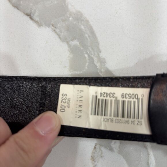 Lauren Ralph Lauren Belt Size 34 Black Solid Brass Buckle Italian Leather - Picture 4 of 9
